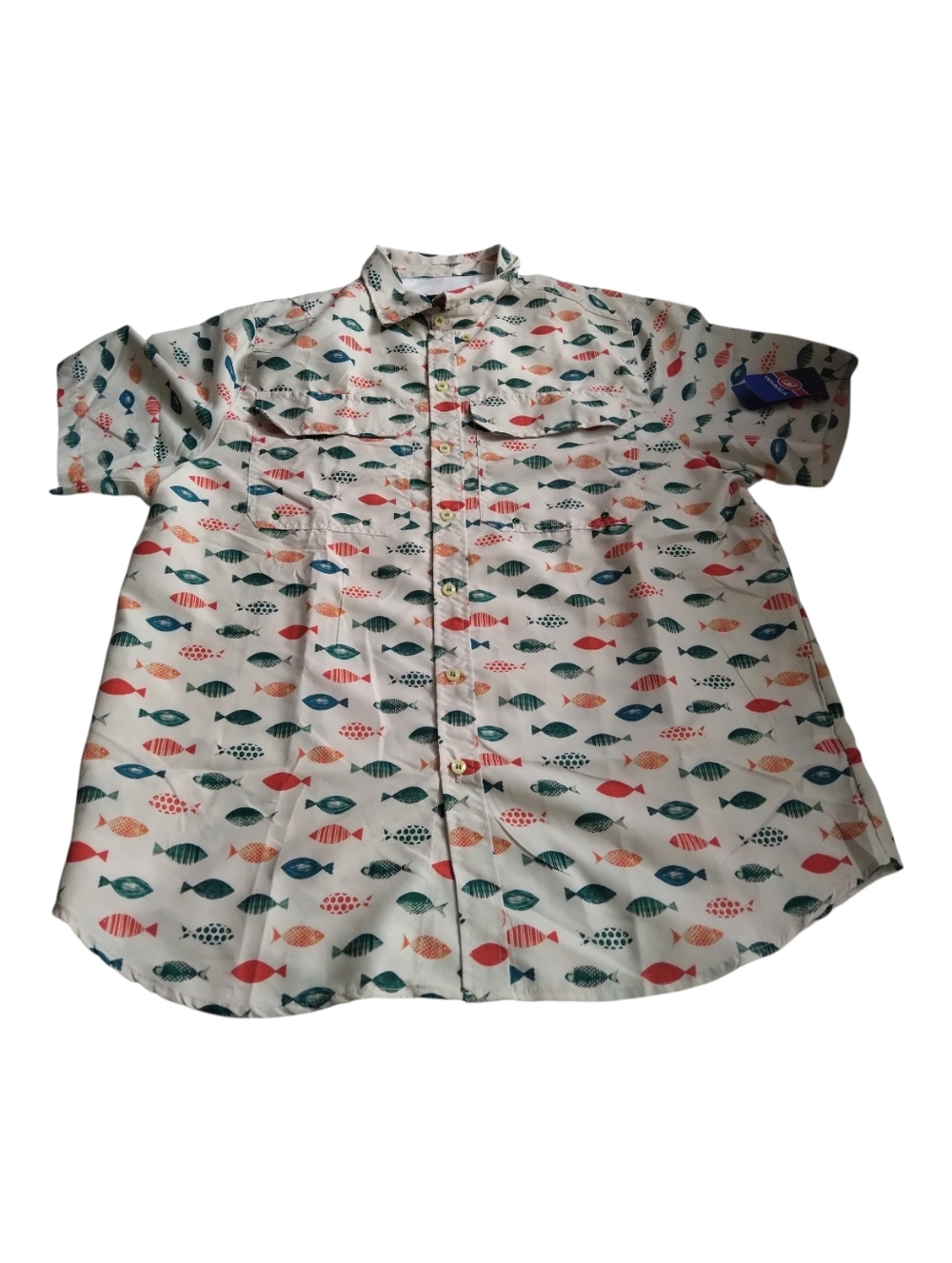Waimea Men's Fish-Print Fabric Shirt Sleeve Button Down Shirt New Size XL
